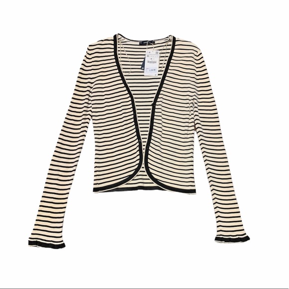 Zara knit black/cream striped cardigan - Picture 5 of 8